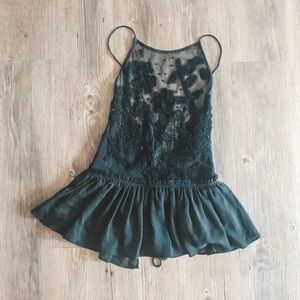 Free People Black Embellished Backless Tank Top
